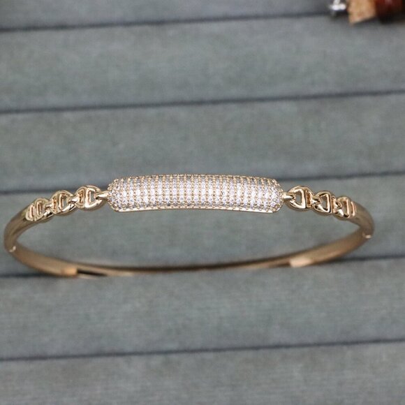 Elegant Rose Gold Bangle with Sparkling Center Accent Design, XPBL0600 - Picture 9 of 12